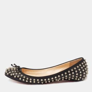 مملوكة مسبقًا Christian Louboutin Black Leather Spike Ballet Flats Size 40.5