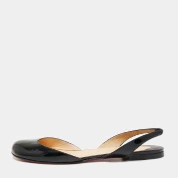 مملوكة مسبقًا Christian Louboutin Black Patent Leather Slingback Flats Size 40