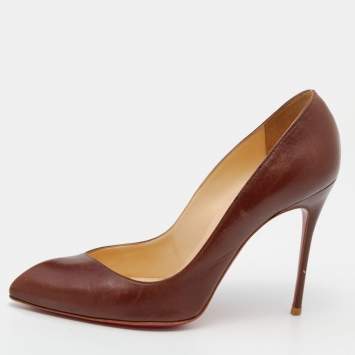 Pre Owned Christian Louboutin Dark Brown Leather Corneille Pointed Toe Pumps Size 38.5
