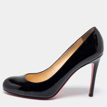 Pre Owned Christian Louboutin Black Patent Leather Simple Pumps Size 38