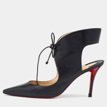 مملوكة مسبقًا Christian Louboutin Black Leather Ferme Rouge Cut-Out Pointed Toe Pumps Size 40.5