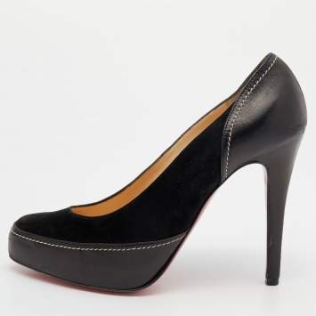 مملوكة مسبقًا Christian Louboutin Black Suede And Leather Defil Platform Pumps Size 38.5