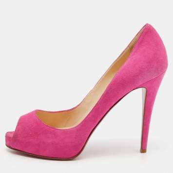 Pre Owned Christian Louboutin Pink Suede Hyper Prive Peep Toe Platform Pumps Size 38.5