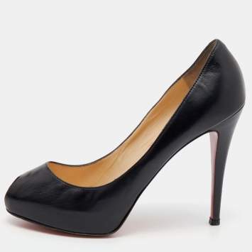 Pre Owned Christian Louboutin Black Leather Mini Bout Peep Toe Pumps Size 38.5