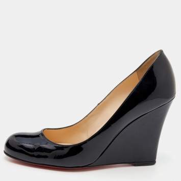 Pre Owned Christian Louboutin Black Patent Ron Ron Zeppa Wedge Pumps Size 38.5