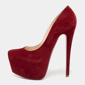 Pre Owned Christian Louboutin Deep Red Suede Daffodile Pumps Size 36.5