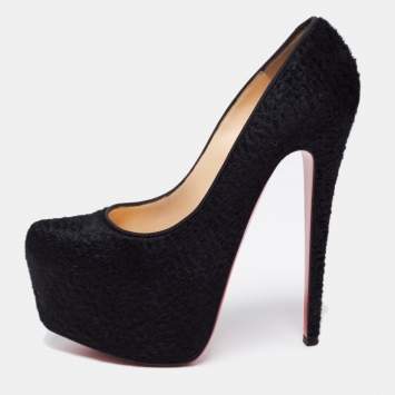 Pre Owned Christian Louboutin Black Calf Hair Daffodile Pumps Size 37