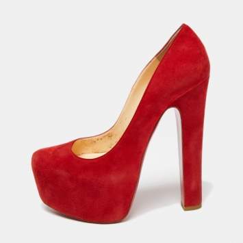 Pre Owned Christian Louboutin Red Suede Daffy Pumps Size 37