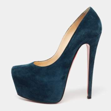 Pre Owned Christian Louboutin Dark Teal Suede Daffodile Pumps Size 37