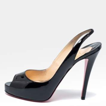 Pre Owned Christian Louboutin Black Patent Leather No Prive Slingback Sandals Size 40