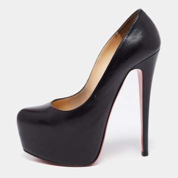 Pre Owned Christian Louboutin Black Leather Daffodile Pumps Size 37