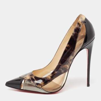 Pre Owned Christian Louboutin Tri-Color Patent Leather and PVC Galata Pumps Size 39.5