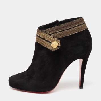 Pre Owned Christian Louboutin Black Suede Marychal Ankle Boots Size 37.5