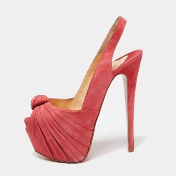 Pre Owned Christian Louboutin Pink Suede Miss Benin Knotted Slingback Sandals Size 36.5