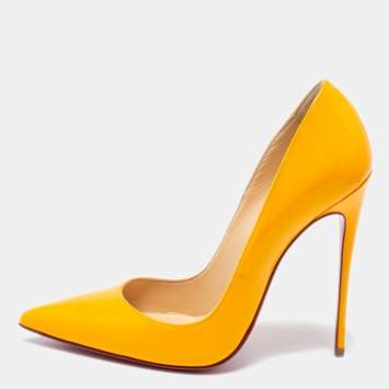 Pre Owned Christian Louboutin Light Orange Patent Leather So Kate Pumps Size 38.5