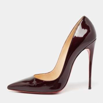 Pre Owned Christian Louboutin Dark Burgundy Patent Leather So Kate Pumps Size 42