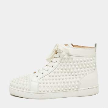 Pre Owned Christian Louboutin Gold/White Leather Louis Spikes High Top Sneakers Size 39.5