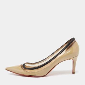 Pre Owned Christian Louboutin Beige/Black Patent Leather and PVC Paulina Pumps Size 36.5