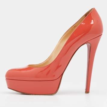 Pre Owned Christian Louboutin Coral Orange Patent Leather Bianca Pumps Size 39