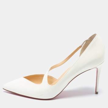 Pre Owned Christian Louboutin Off-White Patent Leather Jumping D'orsay Pumps Size 38.5