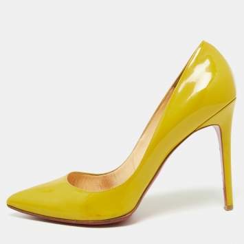 Pre Owned Christian Louboutin Yellow Patent Leather Pigalle Pumps Size 41