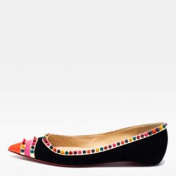 Pre Owned Christian Louboutin Black Suede Malabar Hill Flats Size 40