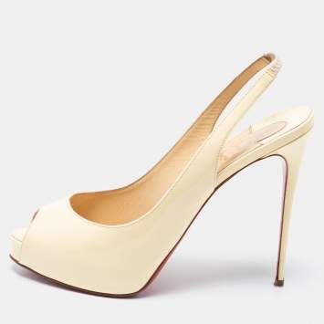 Pre Owned Christian Louboutin Cream Patent Leather Prive Peep Toe Slingback Sandals Size 39