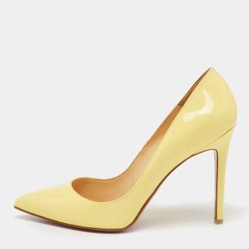 Pre Owned Christian Louboutin Light Yellow Patent Leather Pigalle Pointed Toe Pumps Size 39.5