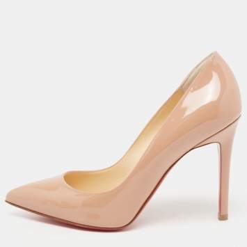 Pre Owned Christian Louboutin Beige Patent Leather Pigalle Pointed Toe Pumps Size 37.5