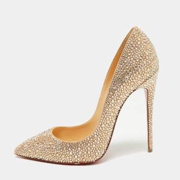 Pre Owned Christian Louboutin Beige Strass 120 Crystal Pigalle Follies Pumps Size 38.5
