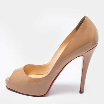 Pre Owned Christian Louboutin Beige Patent Leather Very Prive Pumps Size 37