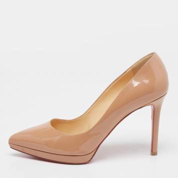 Pre Owned Christian Louboutin Beige Patent Leather Pigalle Plato Pumps Size 39