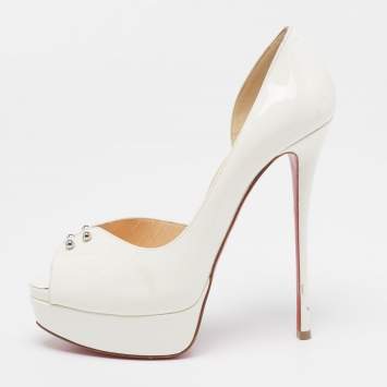 Pre Owned Christian Louboutin White Patent Leather Predupeep D'orsay Platform Pumps Size 38.5