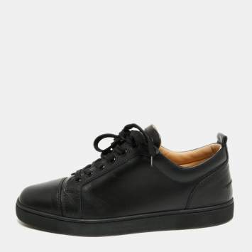 Pre Owned Christian Louboutin Black Leather Louis Junior Low Top Sneakers Size 42.5