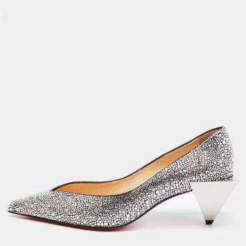 Pre Owned Christian Louboutin Silver Suede Galaxister Strass Pumps Size 37