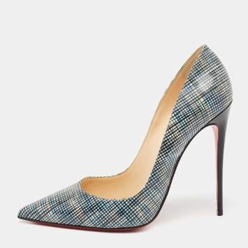 Pre Owned Christian Louboutin Navy Blue/Black Patent Leather Pigalle Follies Pumps Size 40.5