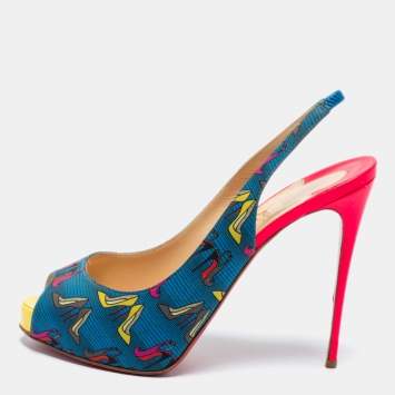 Pre Owned Christian Louboutin Multicolor Printed Fabric Peep Toe Slingback Sandals Size 39