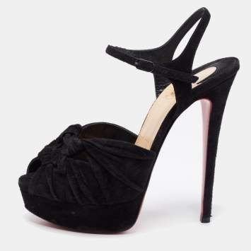 Pre Owned Christian Louboutin Black Suede Loescadiva Ankle-Strap Platform Sandals Size 37