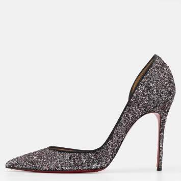 Pre Owned Christian Louboutin Black Glitter Iriza Pointed Toe D'orsay Pumps Size 39.5