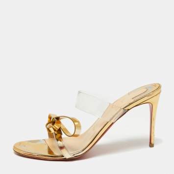 Pre Owned Christian Louboutin Gold Leather And PCV  Just Nothing Sandals Size 39