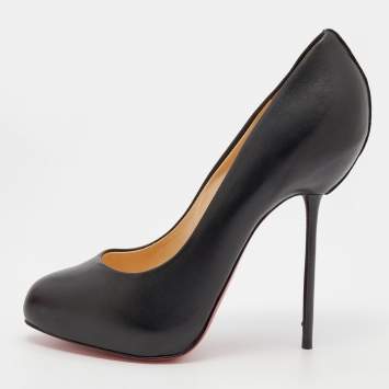 Pre Owned Christian Louboutin Black Leather Big Lips Pumps Size 40.5