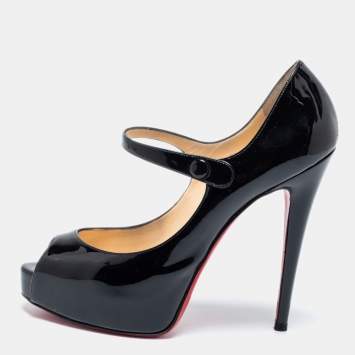 Pre Owned Christian Louboutin Black Patent Leather Jane Vendome Platform Pumps Size 38