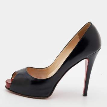 Pre Owned Christian Louboutin Black Leather New Very Prive Peep Toe Pumps Size 37.5