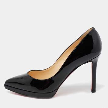 Pre Owned Christian Louboutin Black Patent Leather Pigalle Plato Pumps Size 35.5