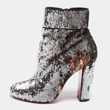 Pre Owned Christian Louboutin Multicolor Sequins Moulamax Ankle Booties Size 38.5