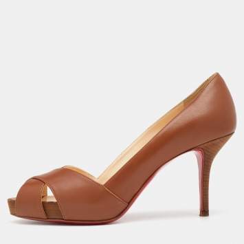 Pre Owned Christian Louboutin Brown  Leather Shelley Pumps Size 37