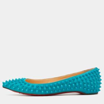 Pre Owned Christian Louboutin Blue Leather Pigalle Spike Ballet Flats Size 37