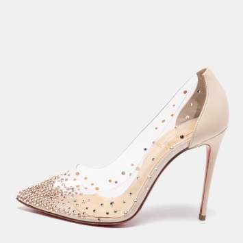 Pre Owned Christian Louboutin Beige Leather and PVC Degrastrass Pumps Size 36.5