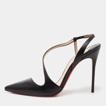 Pre Owned Christian Louboutin Black Leather Brandina Slingback Sandals Size 40.5