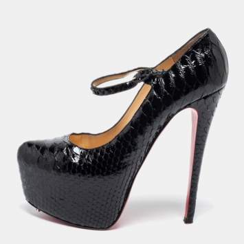 Pre Owned Christian Louboutin Black Python Lady Daf Mary Jane Pumps Size 39.5